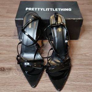 Black Patent Strappy Point Toe Heels